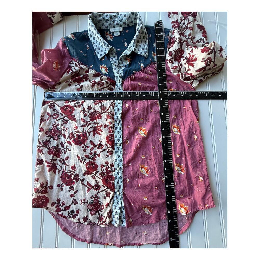 Sundance Size M Patchwork Floral Button Front Shirt 100% Cotton Boho Western - Picture 9 of 10
